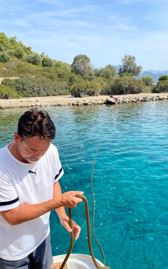 Sailing in Turkey - Tying off the boat 1
