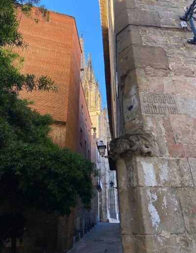 Barcelona's Gothic Quarter - charming alley view of the Cathedral of Barcelona
